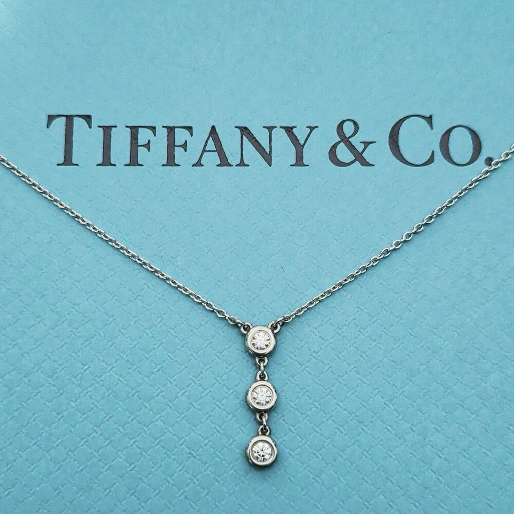Tiffany & Co. Elsa Peretti 3 Diamonds by the Yard Drop Sterling Silver Necklace